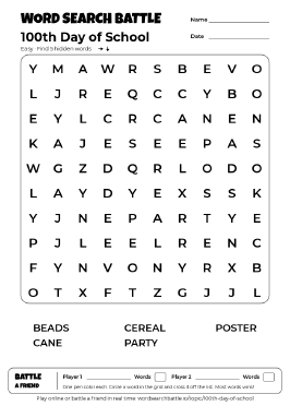 Printable 100th Day of School Word Search
