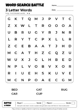 Printable 3 Letter Words Word Search