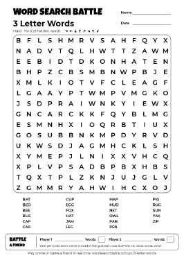 Printable 3 Letter Words Word Search