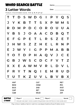 Printable 3 Letter Words Word Search