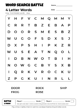 Printable Easy 4 Letter Words Word Search