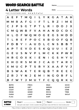 Printable Hard 4 Letter Words Word Search