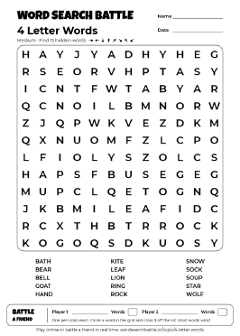 Printable 4 Letter Words Word Search Preview