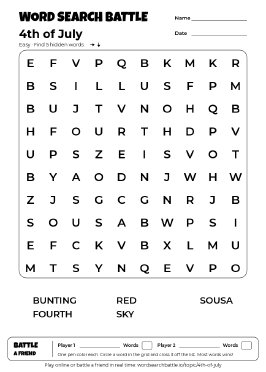 Printable Easy 4th of July Word Search