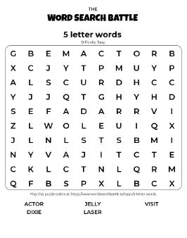 Printable 5 letter words Word Search