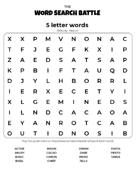 Printable 5 letter words Word Search Preview