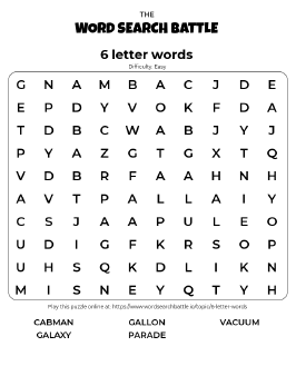 Printable 6 letter words Word Search