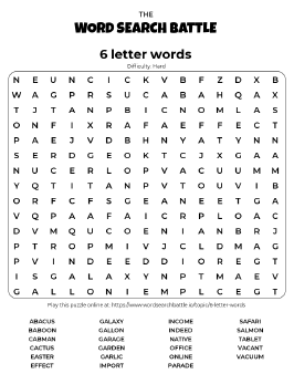 Printable 6 letter words Word Search