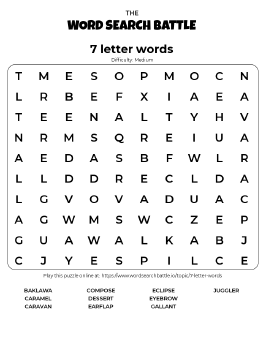 Printable 7 letter words Word Search Preview