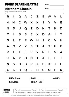 Printable Easy Abraham Lincoln Word Search