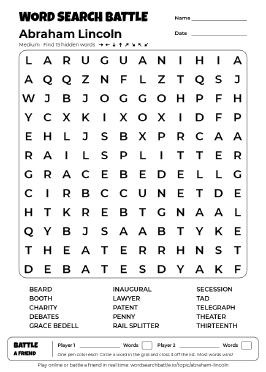 Printable Medium Abraham Lincoln Word Search