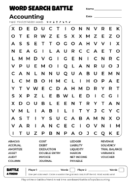 Printable Hard Accounting Word Search