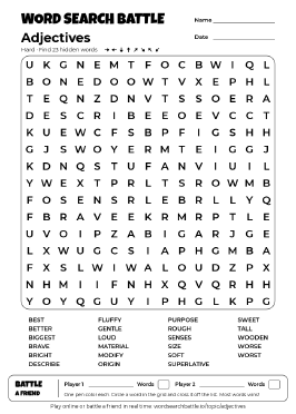 Printable Hard Adjectives Word Search