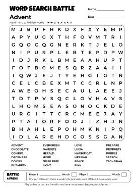 Printable Hard Advent Word Search