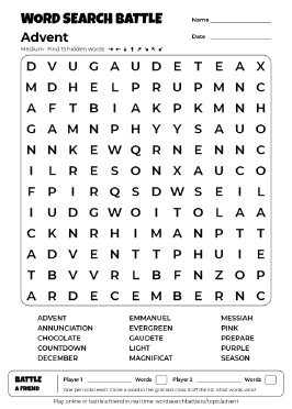 Printable Medium Advent Word Search