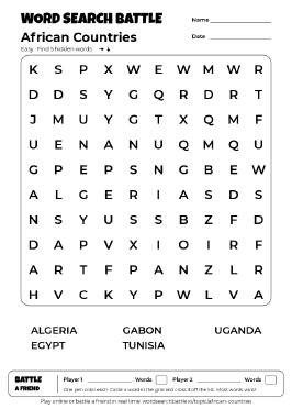 Printable African Countries Word Search