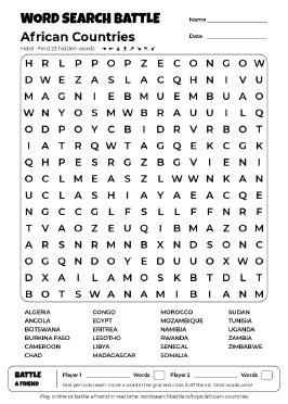 Printable African Countries Word Search