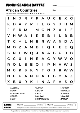 Printable African Countries Word Search