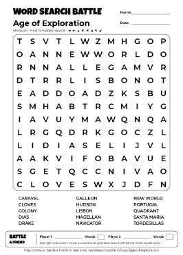Printable Age of Exploration Word Search