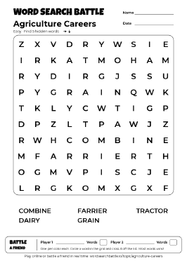 Printable Agriculture Careers Word Search