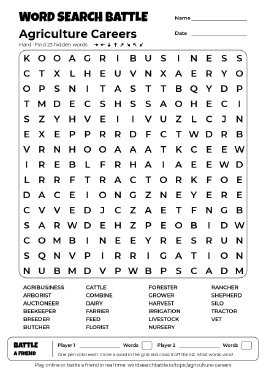 Printable Agriculture Careers Word Search