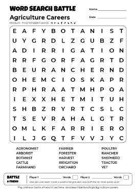 Printable Agriculture Careers Word Search Preview