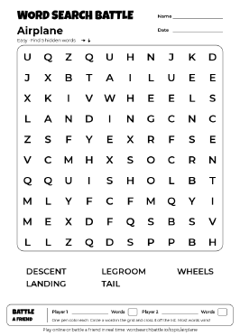Printable Easy Airplane Word Search
