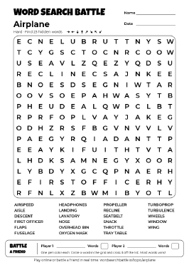 Printable Hard Airplane Word Search