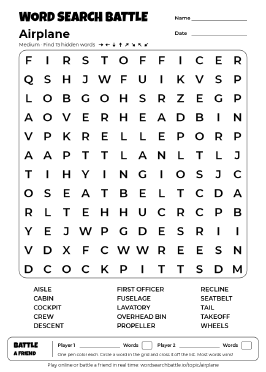 Printable Medium Airplane Word Search