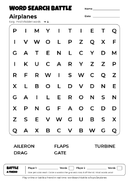 Printable Easy Airplanes Word Search