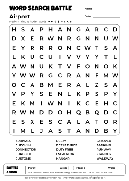 Printable Airport Word Search