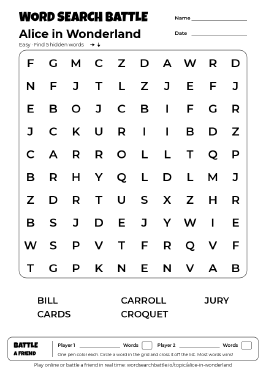 Printable Alice in Wonderland Word Search