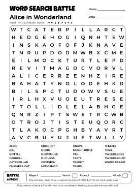 Printable Alice in Wonderland Word Search