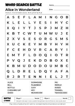 Printable Alice in Wonderland Word Search Preview