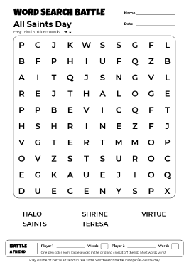 Printable All Saints Day Word Search