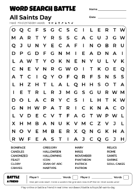 Printable All Saints Day Word Search