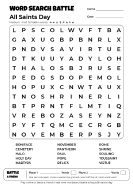 Printable All Saints Day Word Search