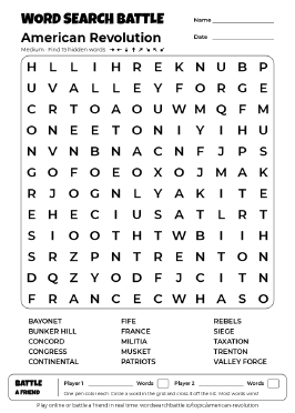 Printable American Revolution Word Search