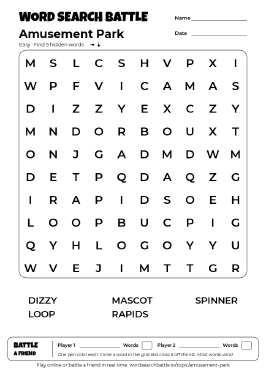 Printable Easy Amusement Park Word Search