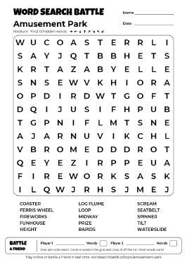 Printable Medium Amusement Park Word Search