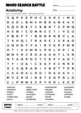 Printable Anatomy Word Search