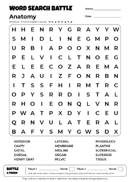 Printable Anatomy Word Search