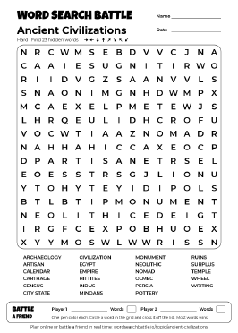 Printable Ancient Civilizations Word Search