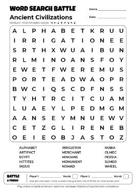 Printable Ancient Civilizations Word Search