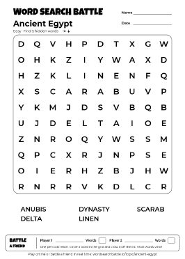 Printable Easy Ancient Egypt Word Search