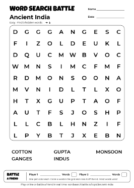 Printable Ancient India Word Search