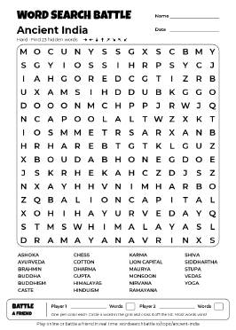 Printable Ancient India Word Search