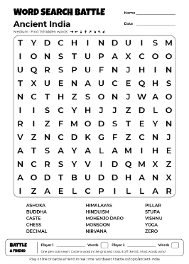 Printable Ancient India Word Search