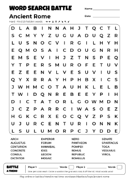 Printable Ancient Rome Word Search