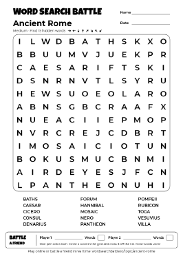 Printable Ancient Rome Word Search